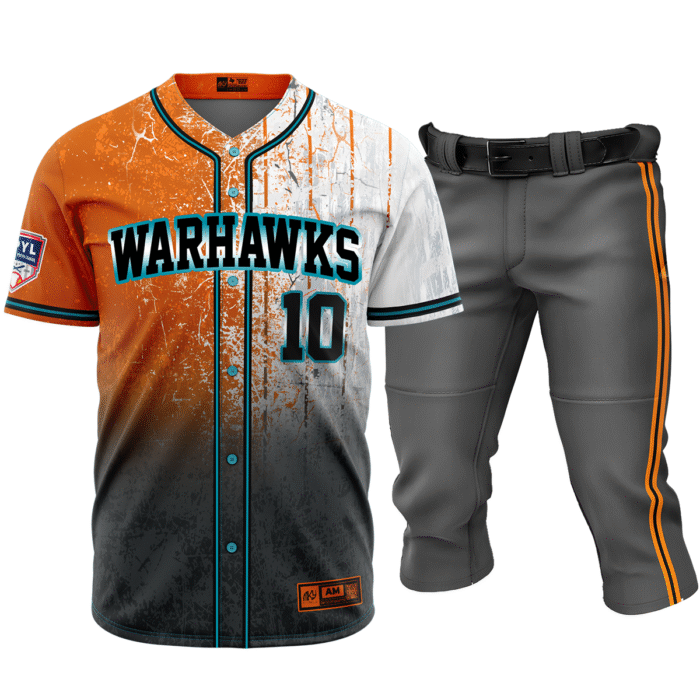 Warhawks orange and gray baseball uniform with knicker pants by MKY Apparels