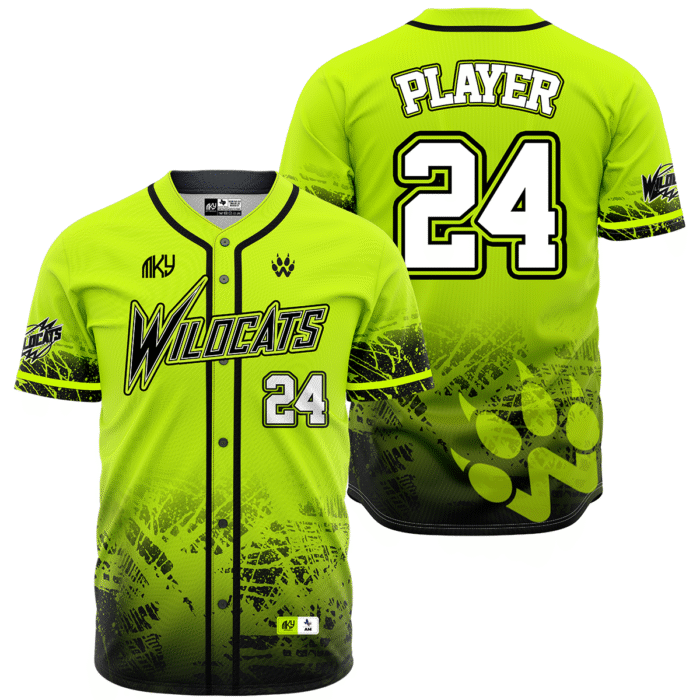 Wildcats neon green button down baseball jersey by MKY Apparels