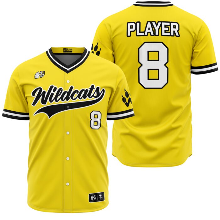 Wildcats yellow button down baseball jersey by MKY Apparels