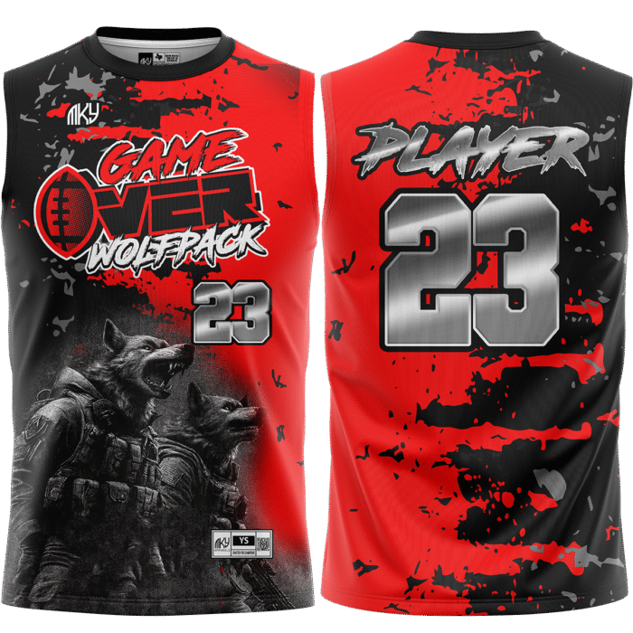 Wolfpack red and black flag football uniform by MKY Apparels