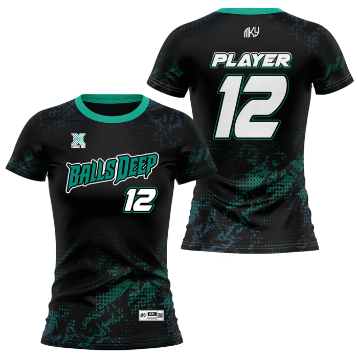 BallsDeep black and teal short sleeve volleyball jersey by MKY Apparels