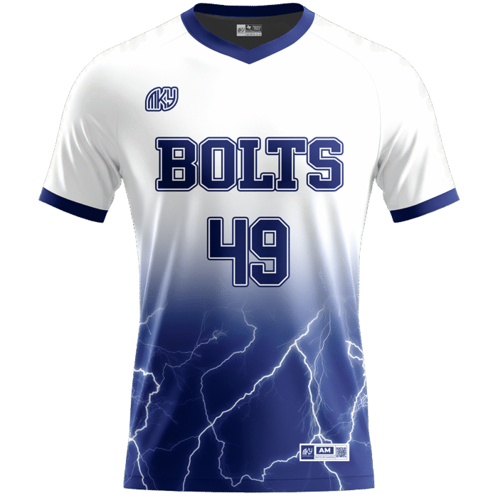 Bolts white and blue men short sleeve volleyball jersey by MKY Apparels
