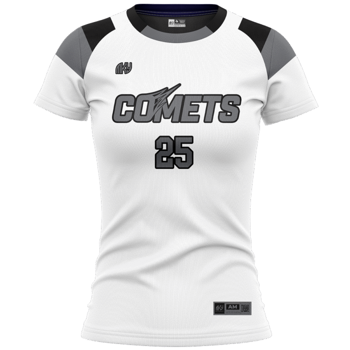 Comets white and gray short sleeve volleyball jersey by MKY Apparels