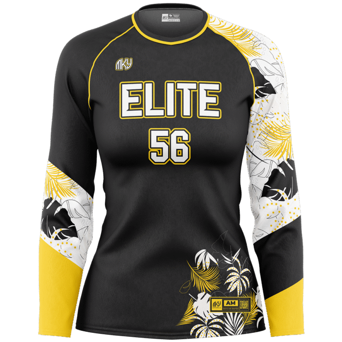 Elite black and gold girls long sleeve volleyball jersey by MKY Apparels