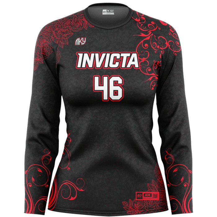 Invicta black and red women long sleeve volleyball jersey by MKY Apparels