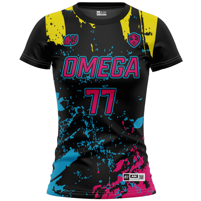 Omega black colorful women short sleeve volleyball jersey by MKY Apparels