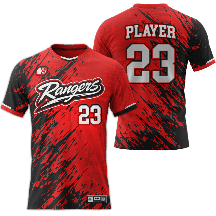 Rangers red and black short sleeve volleyball jersey by MKY Apparels