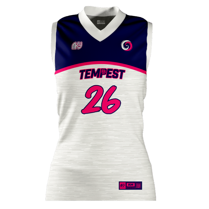 Tempest white and pink girls sleeveless volleyball jersey by MKY Apparels