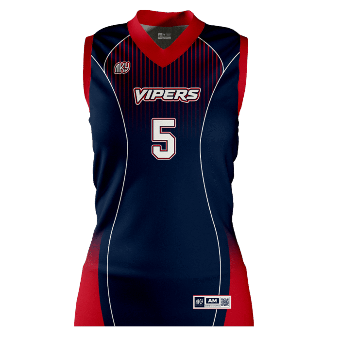 Vipers navy and red girls sleeveless volleyball jersey by MKY Apparels