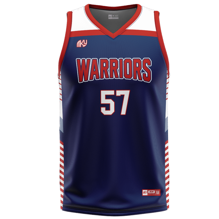 Warriors navy and red sleeveless volleyball jersey by MKY Apparels