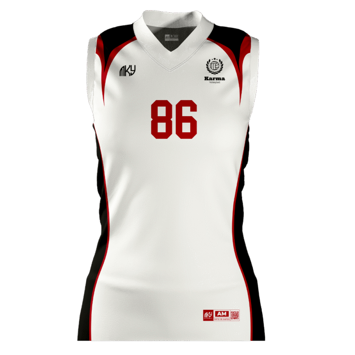 White and red women sleeveless volleyball jersey by MKY Apparels