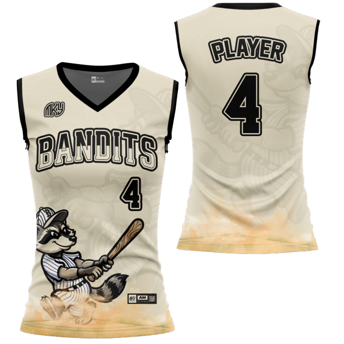 Bandits cream sleeveless softball jersey with baseball graphic by MKY Apparels