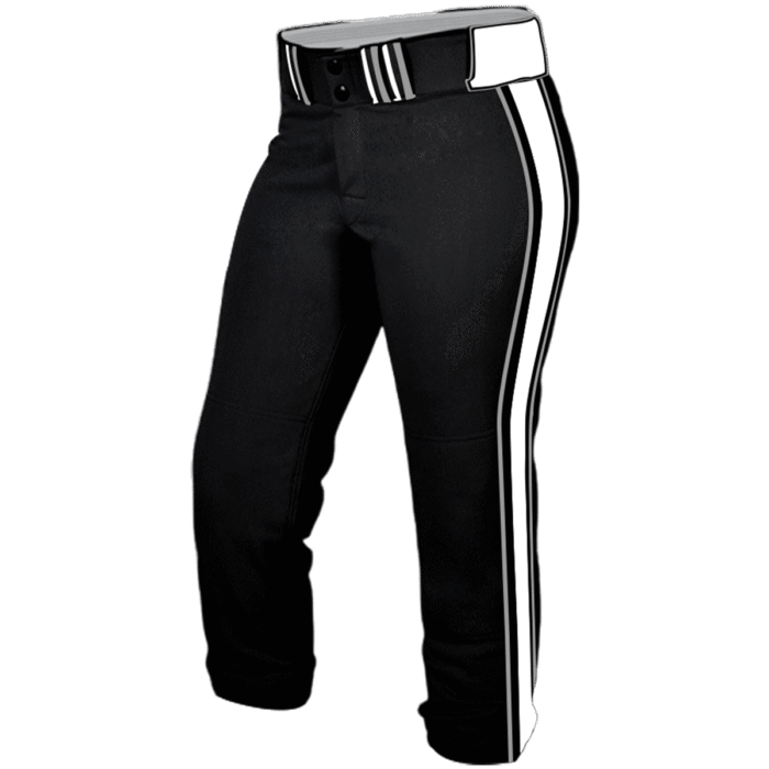 Black softball pants with white side stripes by MKY Apparels