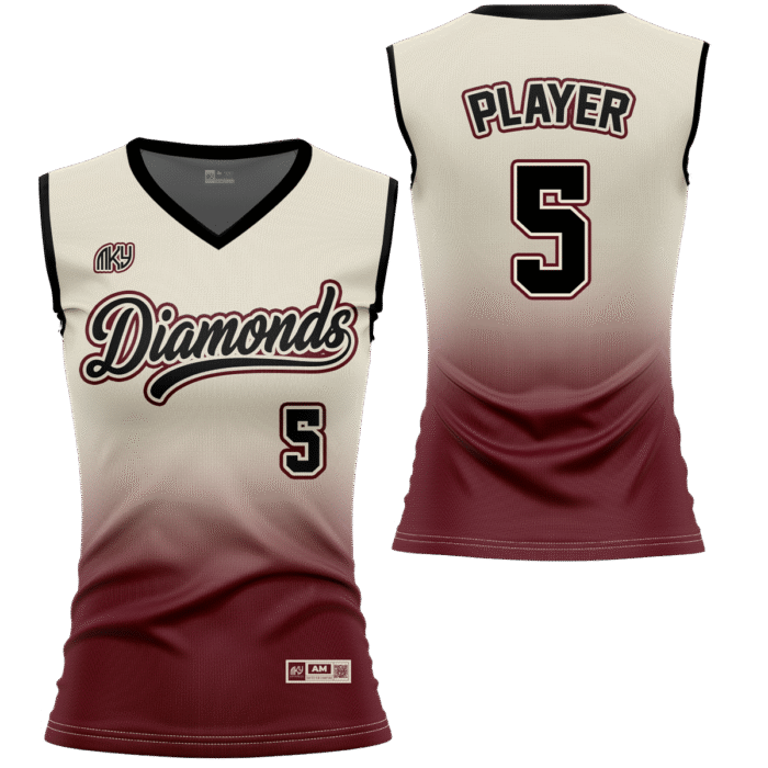 Diamonds burgundy and cream V-neck softball jersey by MKY Apparels
