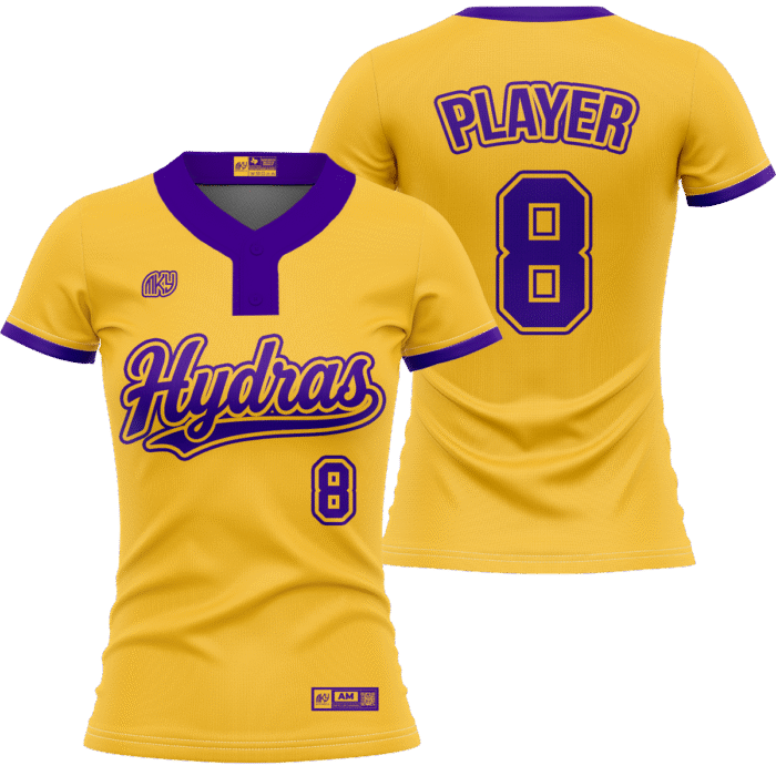 Hydras yellow softball jersey with purple details by MKY Apparels