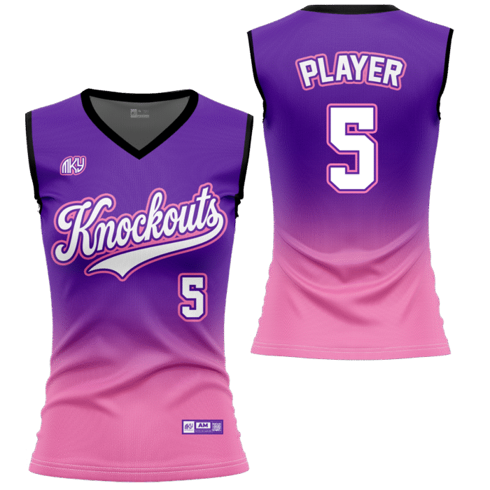 Knockouts purple and pink sleeveless softball jersey by MKY Apparels