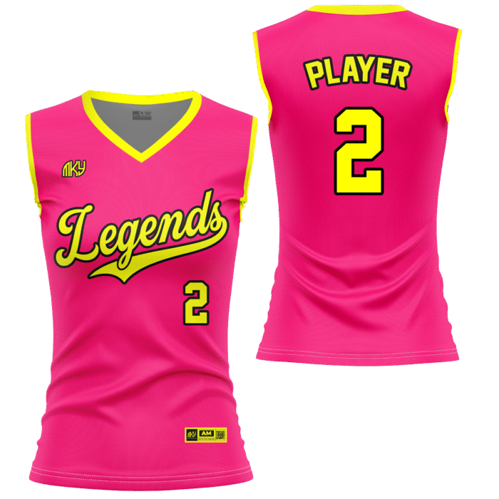 Legends pink sleeveless softball jersey with neon yellow details by MKY Apparels