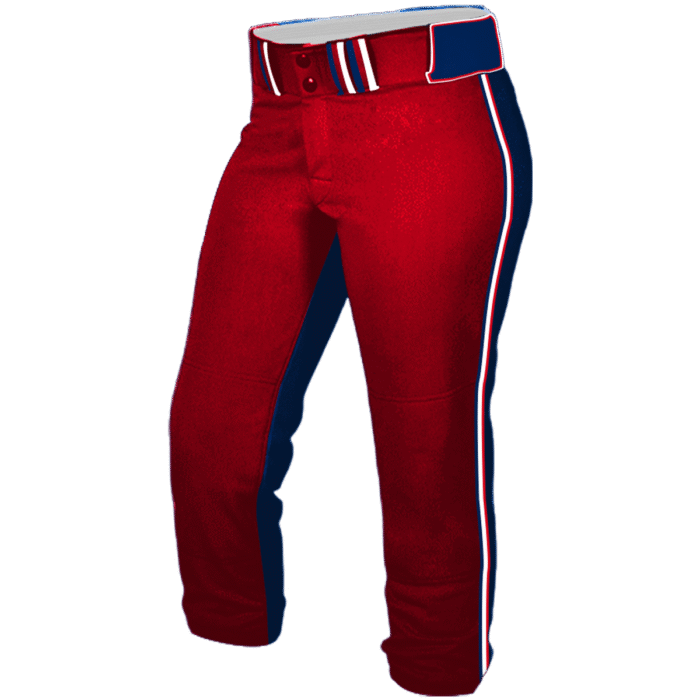 Monarchs red softball knicker pants with navy and white side stripes by MKY Apparels