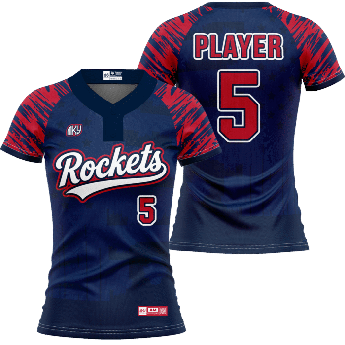 Rockets navy softball jersey with red and blue sleeves by MKY Apparels