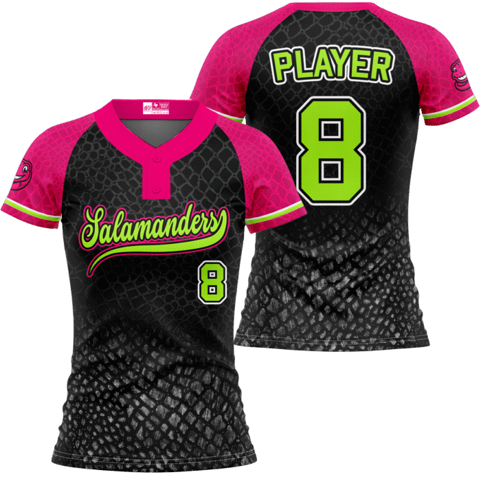 Salamanders black and pink softball jersey with neon green details by MKY Apparels