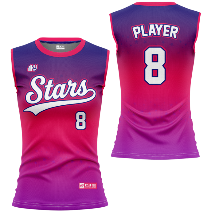 Stars crew neck sleeveless softball jersey in purple and pink by MKY Apparels