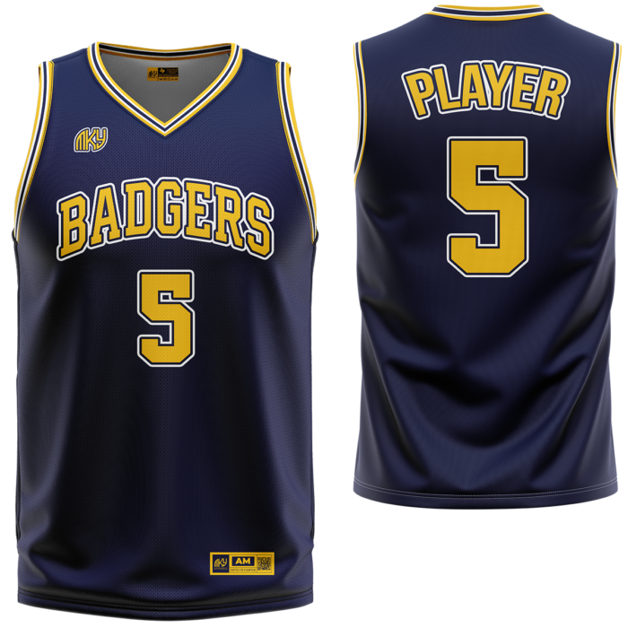 Badgers navy and gold custom basketball jersey by MKY Apparels