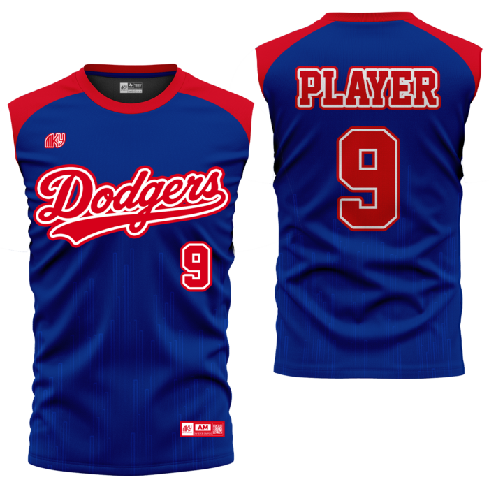 Dodgers blue and red crewneck sleeveless baseball jersey by MKY Apparels