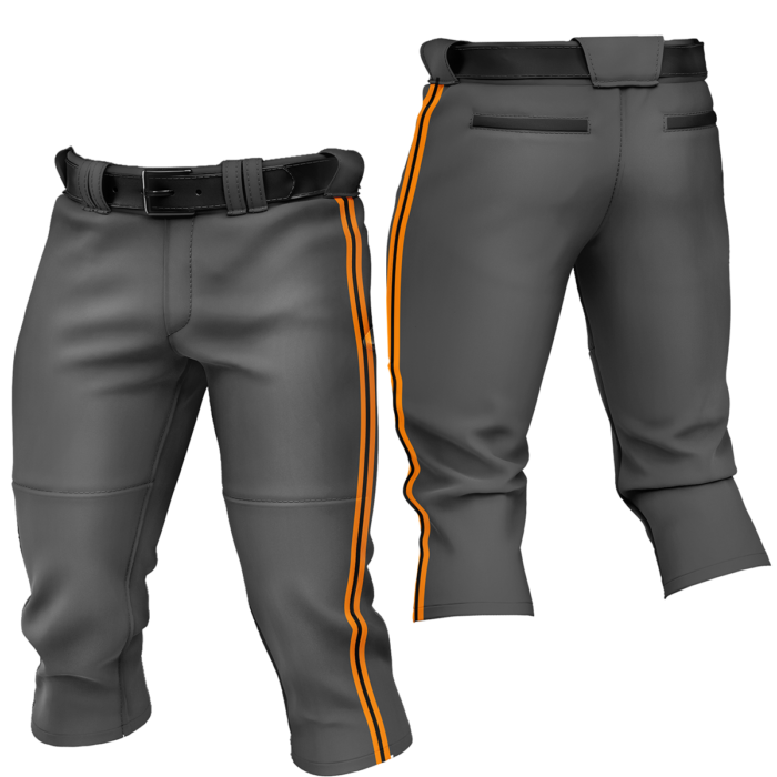 Gray baseball knicker pants with orange side stripes by MKY Apparels