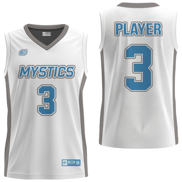 Mystics white and blue girls custom basketball jersey by MKY Apparels
