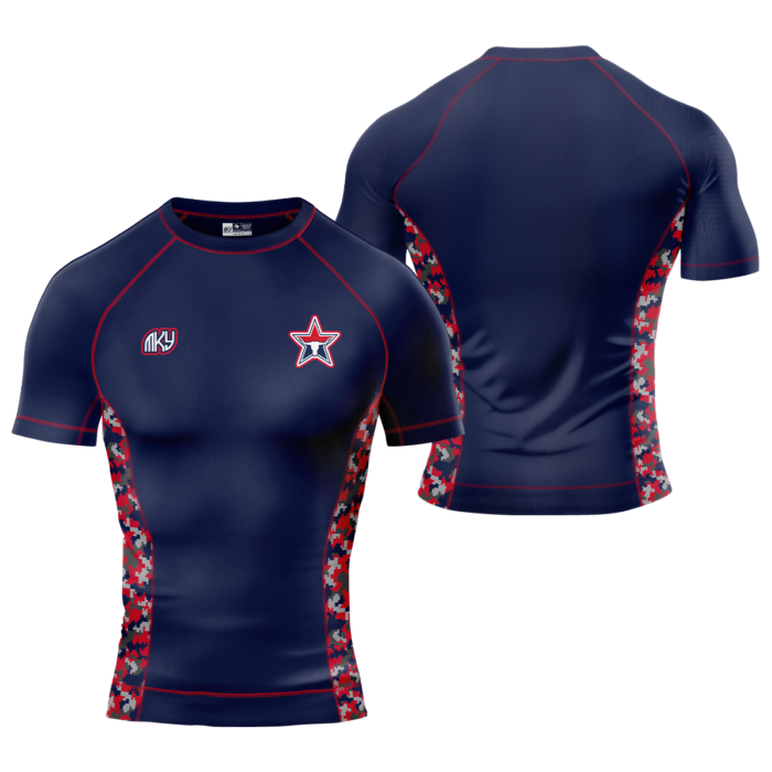 Navy and red short sleeve compression football jersey by MKY Apparels