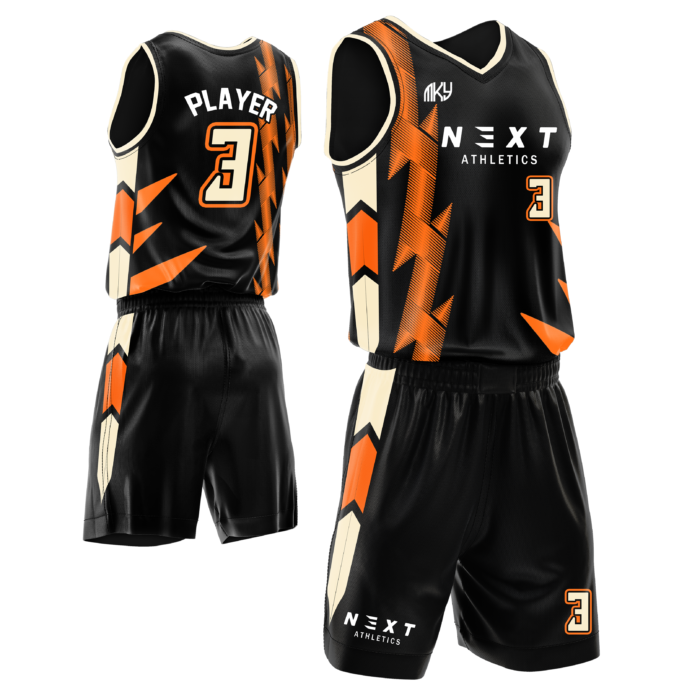 Next black and orange custom basketball uniform by MKY Apparels