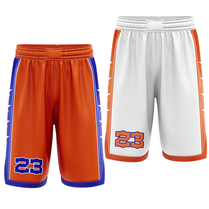 Orange and white reversible basketball shorts by MKY Apparels