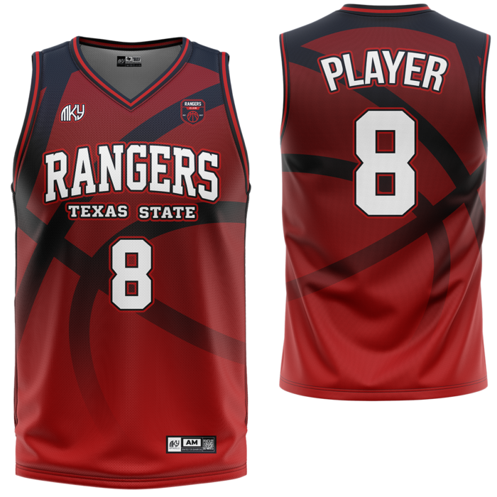 Rangers red and black custom basketball jersey by MKY Apparels
