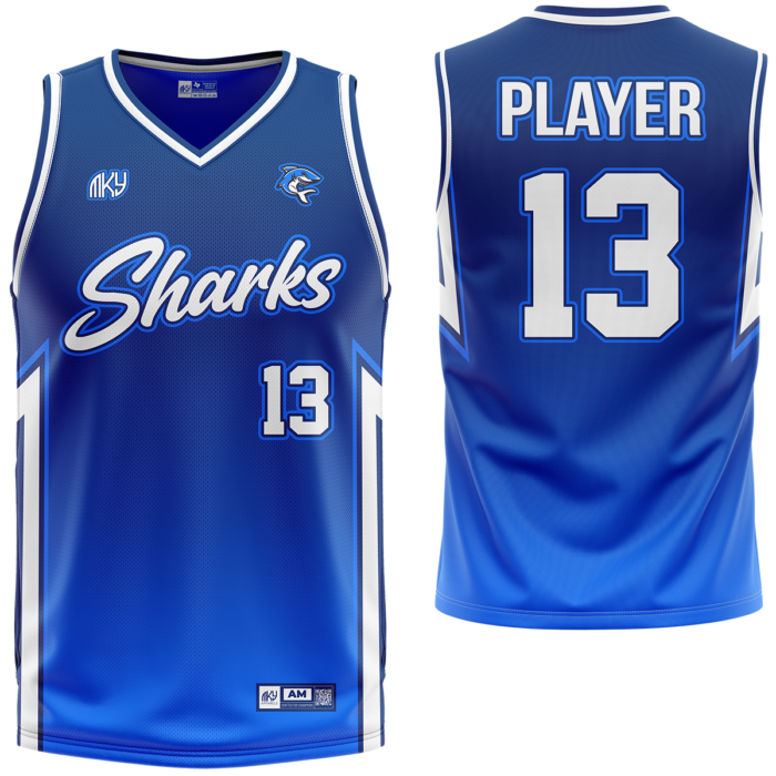 Sharks royal blue custom basketball jersey by MKY Apparels