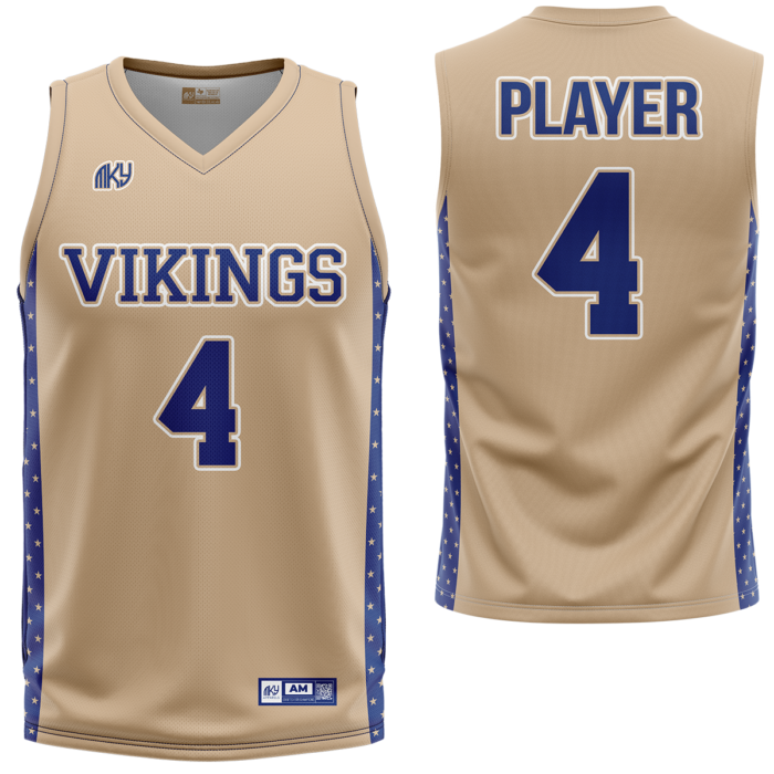 Vikings cream and navy custom basketball jersey by MKY Apparels