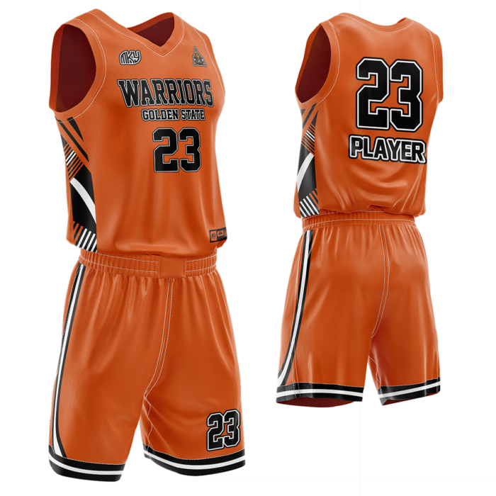 Warriors orange and black custom basketball uniform by MKY Apparels