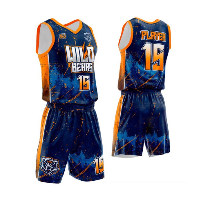 Wild Bears blue and orange custom basketball uniform by MKY Apparels