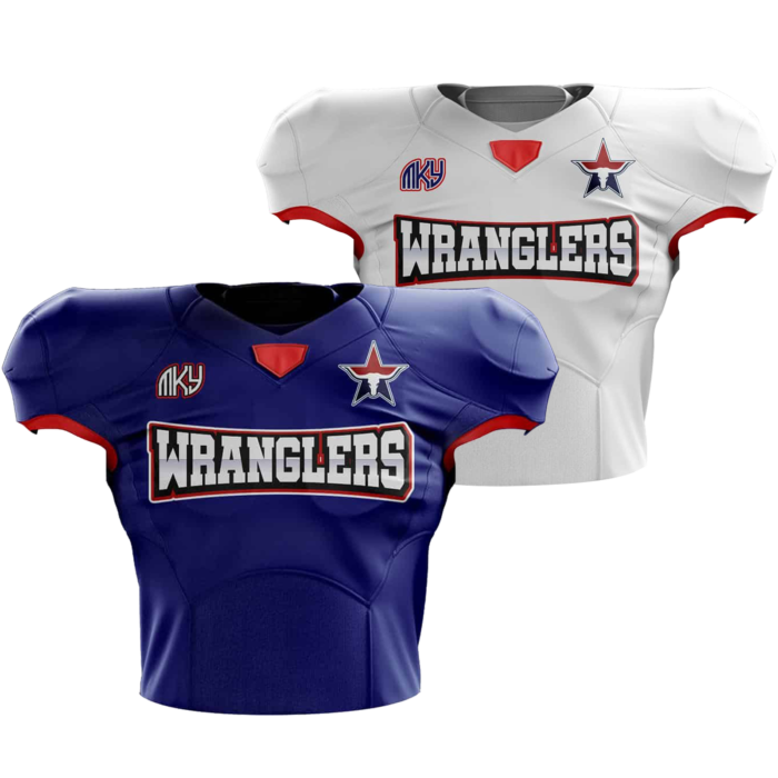 Wranglers blue and white reversible practice football jersey by MKY Apparels